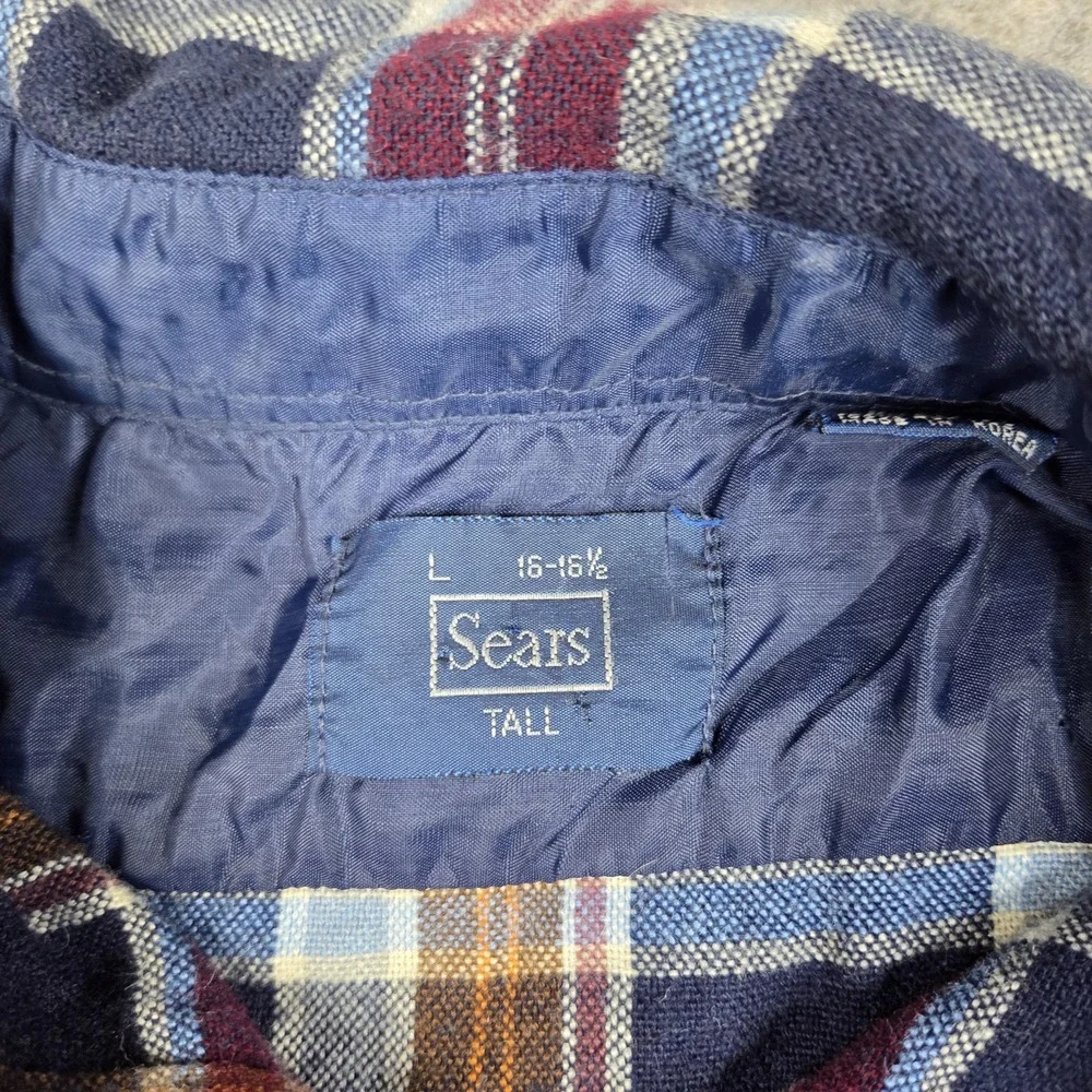 Sears Shirt Mens LT Tall Blue Plaid Flannel Button Front Long Sleeve Casual Wool
